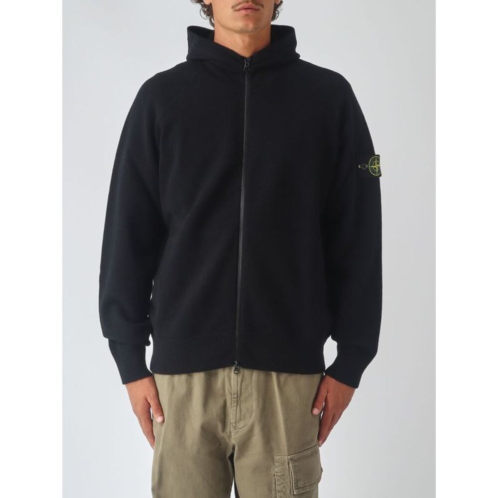 Stone Island Men Stone Island Virgin Wool Knit Full-Zip Hoodie With Logo Patch